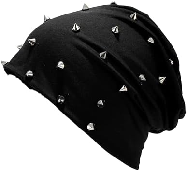 帽子 EMOTIONAL STUDDED BEANIE BLACK Winter Gothic Hat 2 Pieces Unisex Goth Beanie Rivet Rock Punk Hat